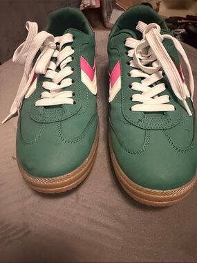 Green Sneakers with Pink & White Accent
